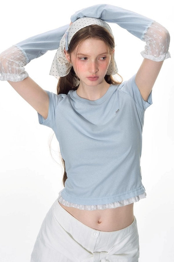 Nap Lace Stitched Short Sleeve T-Shirt Set