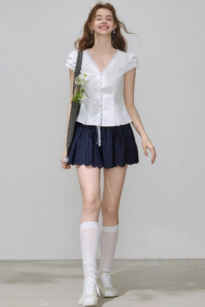 White V-Neck Slimming Shirt