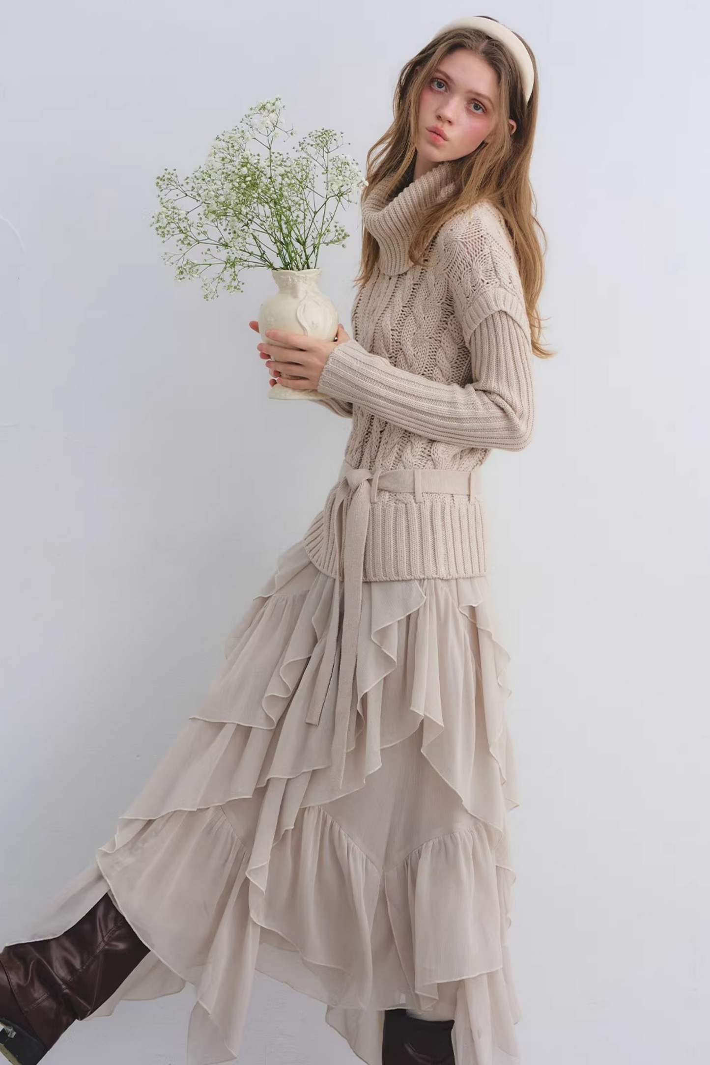 Wool Blend Cable Knit Sweater