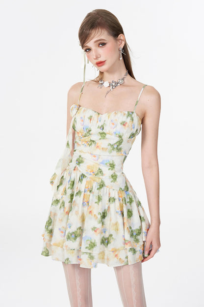 Floral Elegance Shrink-Waist Cami Dress