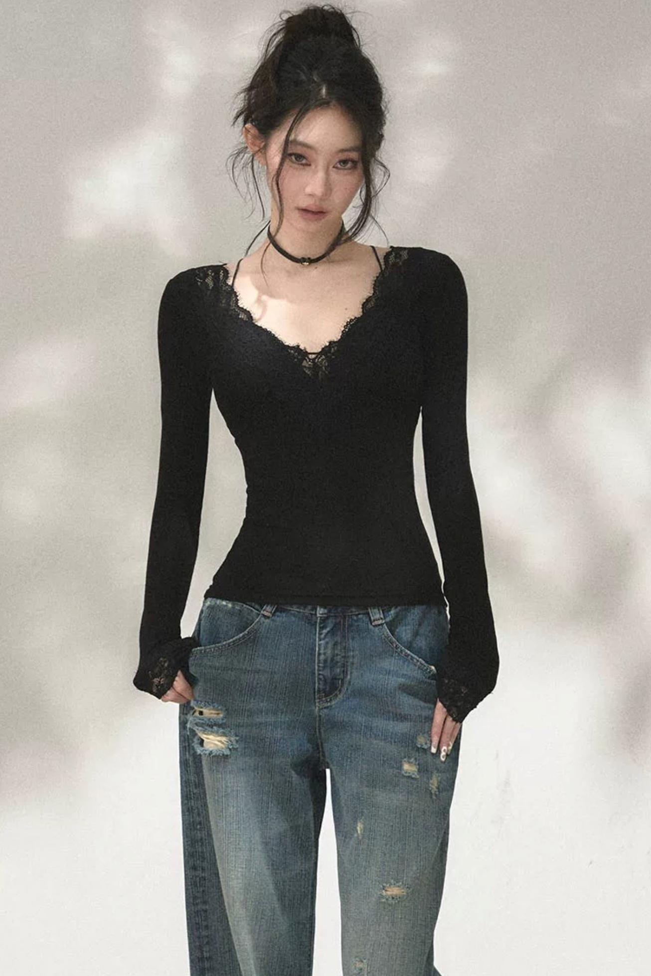 Top in maglia di pizzo a toppe