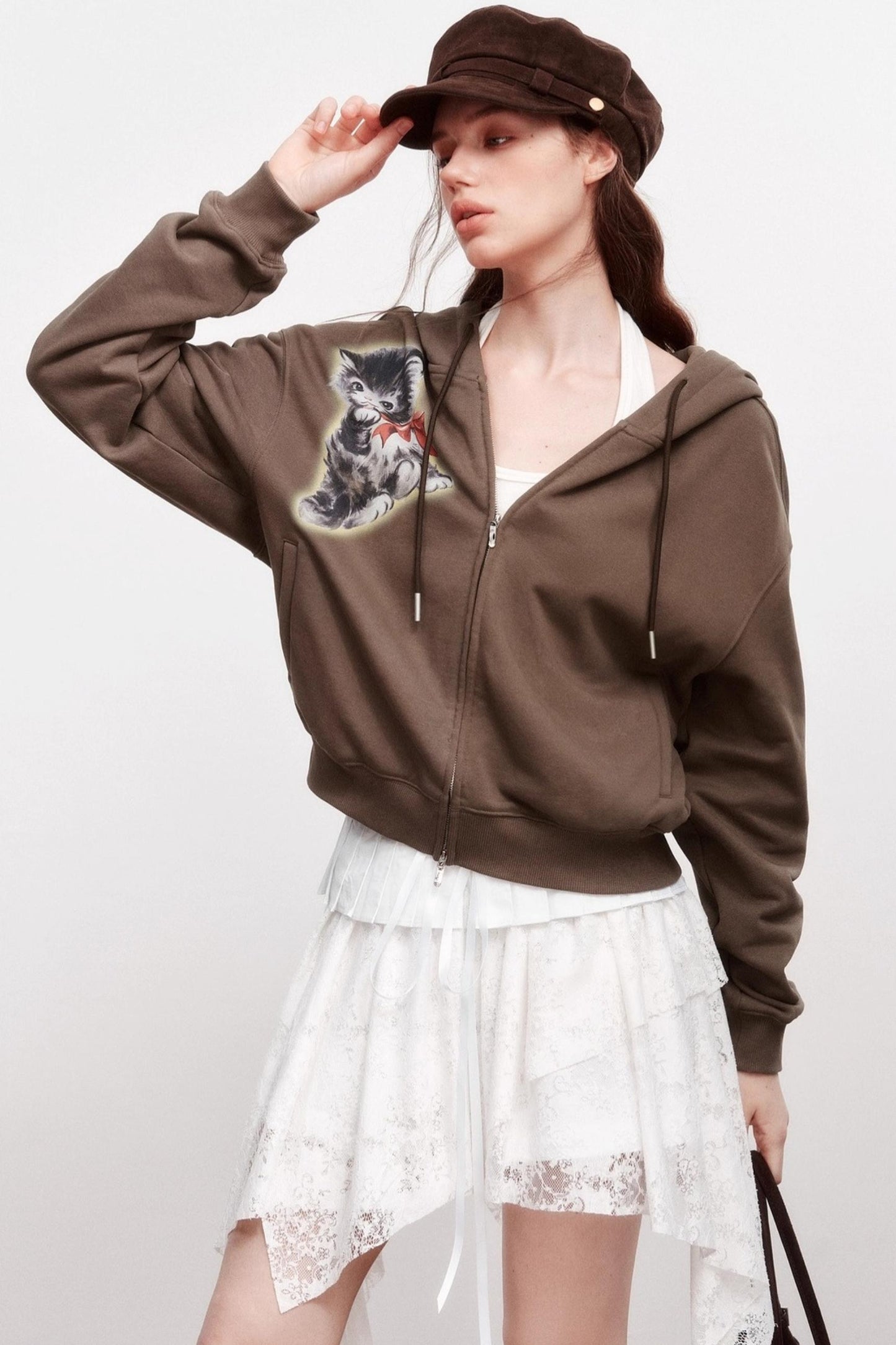 Luminous Kitten Print Hooded Jacket