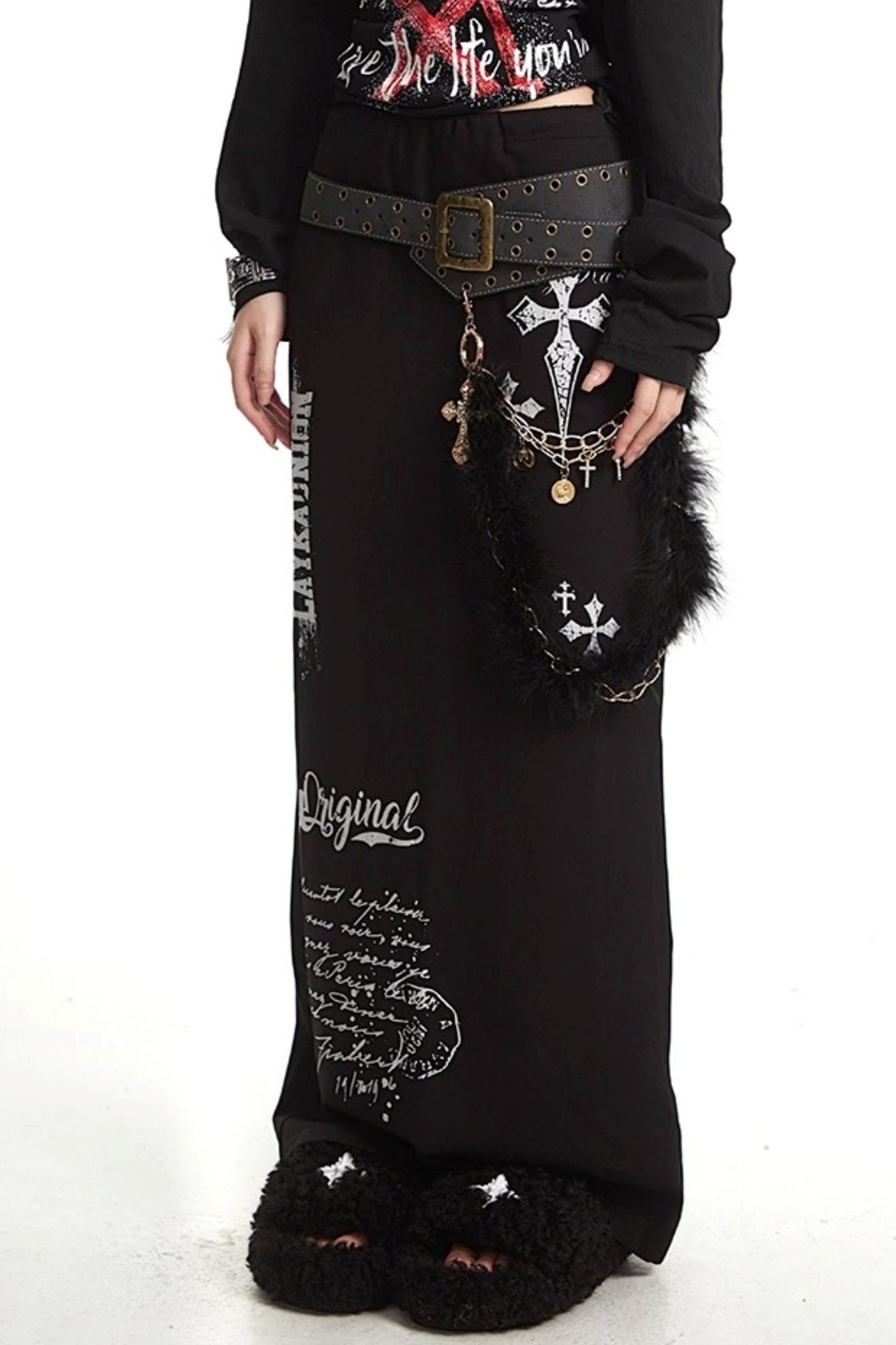 Vintage Cross Print Straight Skirt