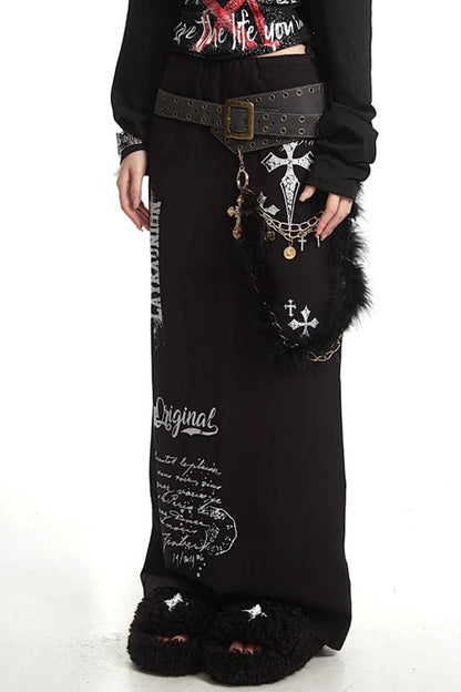 Vintage Cross Print Straight Skirt