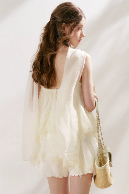French Lace Mesh A-Line Skirt