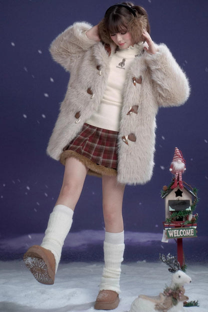 Red-Brown Plaid Skirt Coat Set-Up