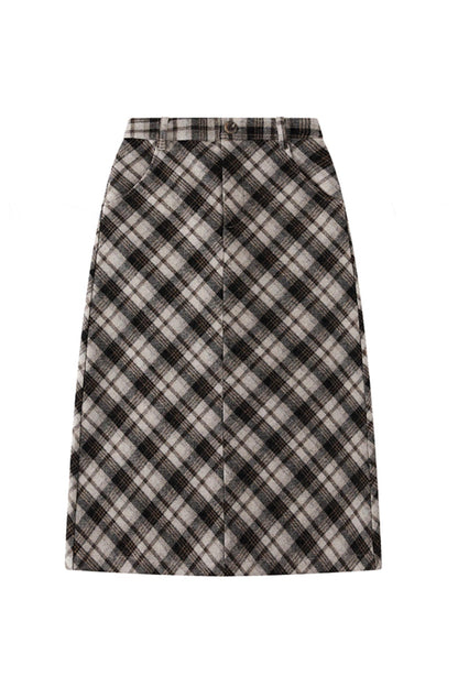 Elastic Waist Tweed A-Line Skirt