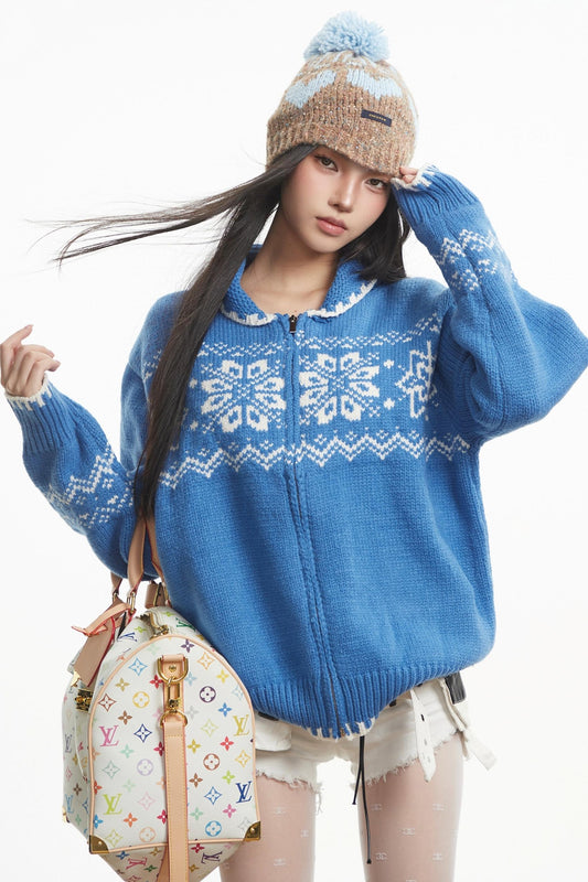 Snowflake Knitted Baggy Sweater