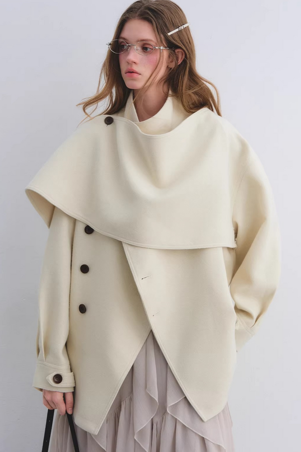 Wool Blend Shawl Collar Coat