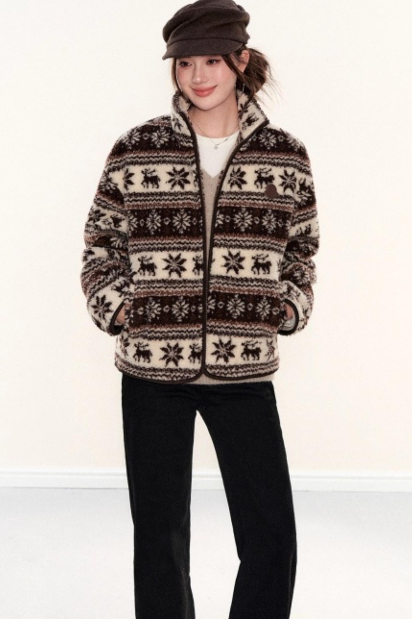 Fair Isle Lamb Wool Fleece Jacket