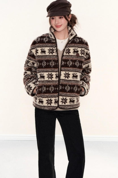 Fair Isle Lamb Wool Fleece Jacket