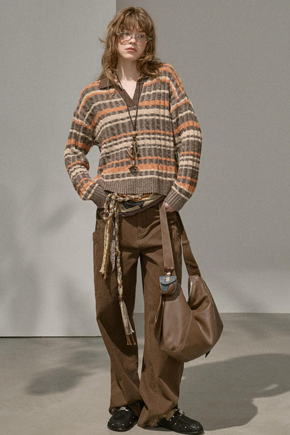 Contrast Fleece V-Neck Knit Top