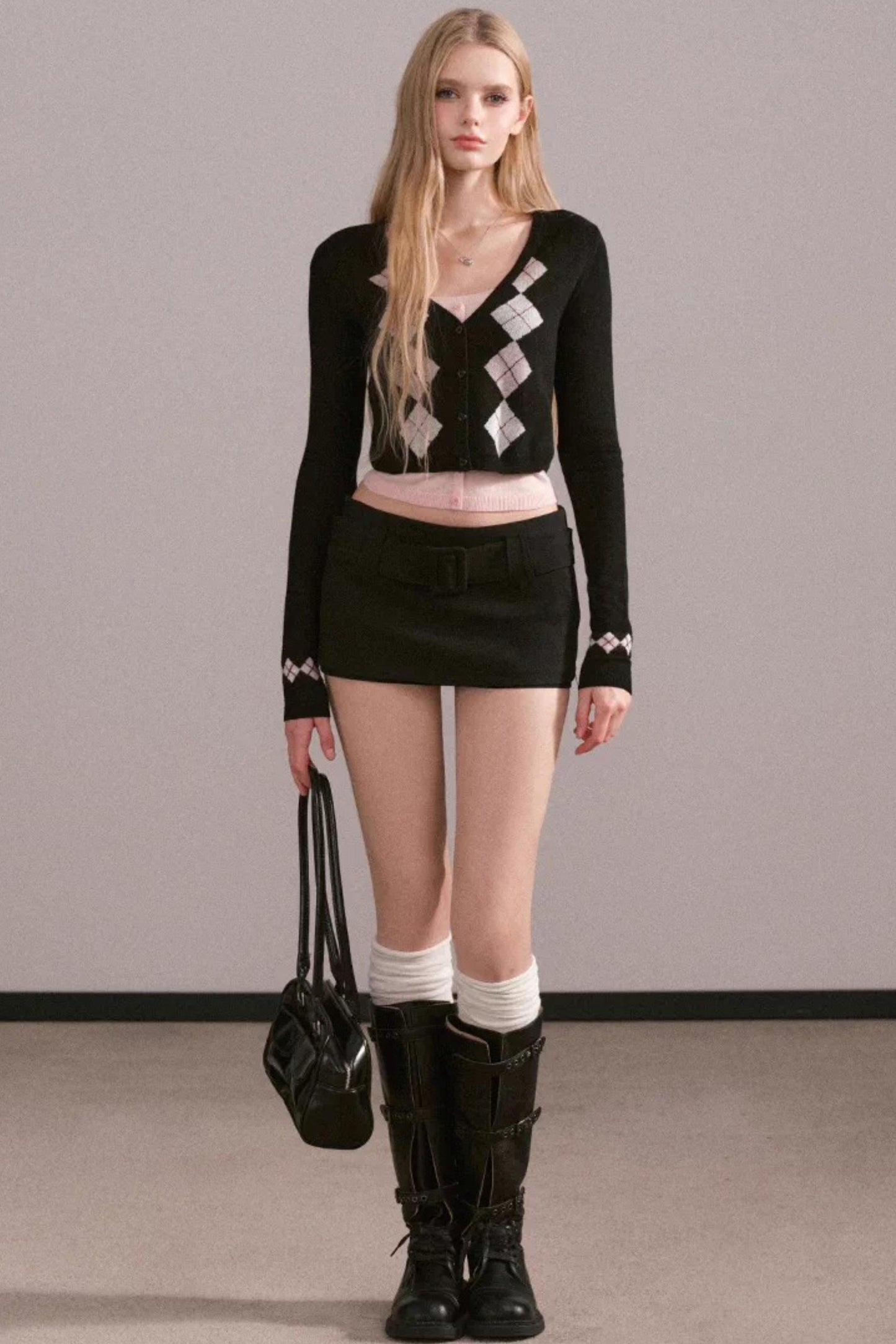 Contrasting Color Quilted Sweater