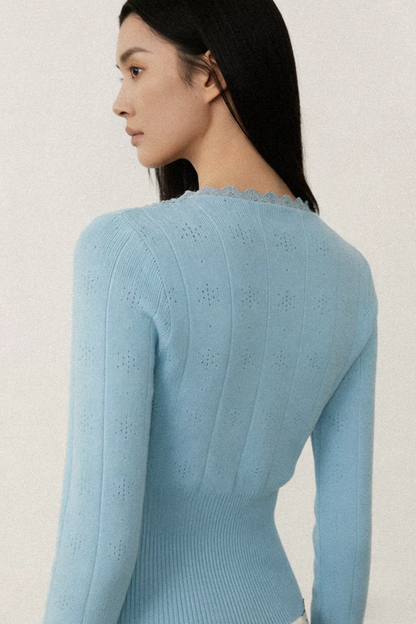 Blue Lace Trim Cardigan