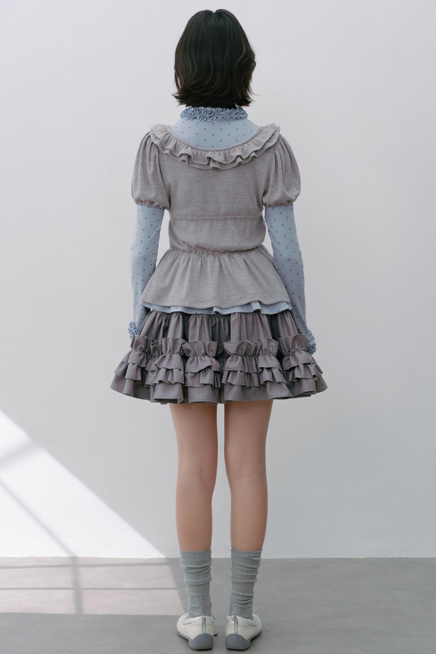 Gray Polka Dot Knitted Shirt Set-Up