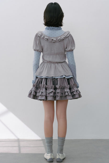 Gray Polka Dot Knitted Shirt Set-Up