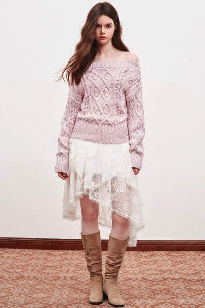 Irregular Striped One-Shoulder Sweater