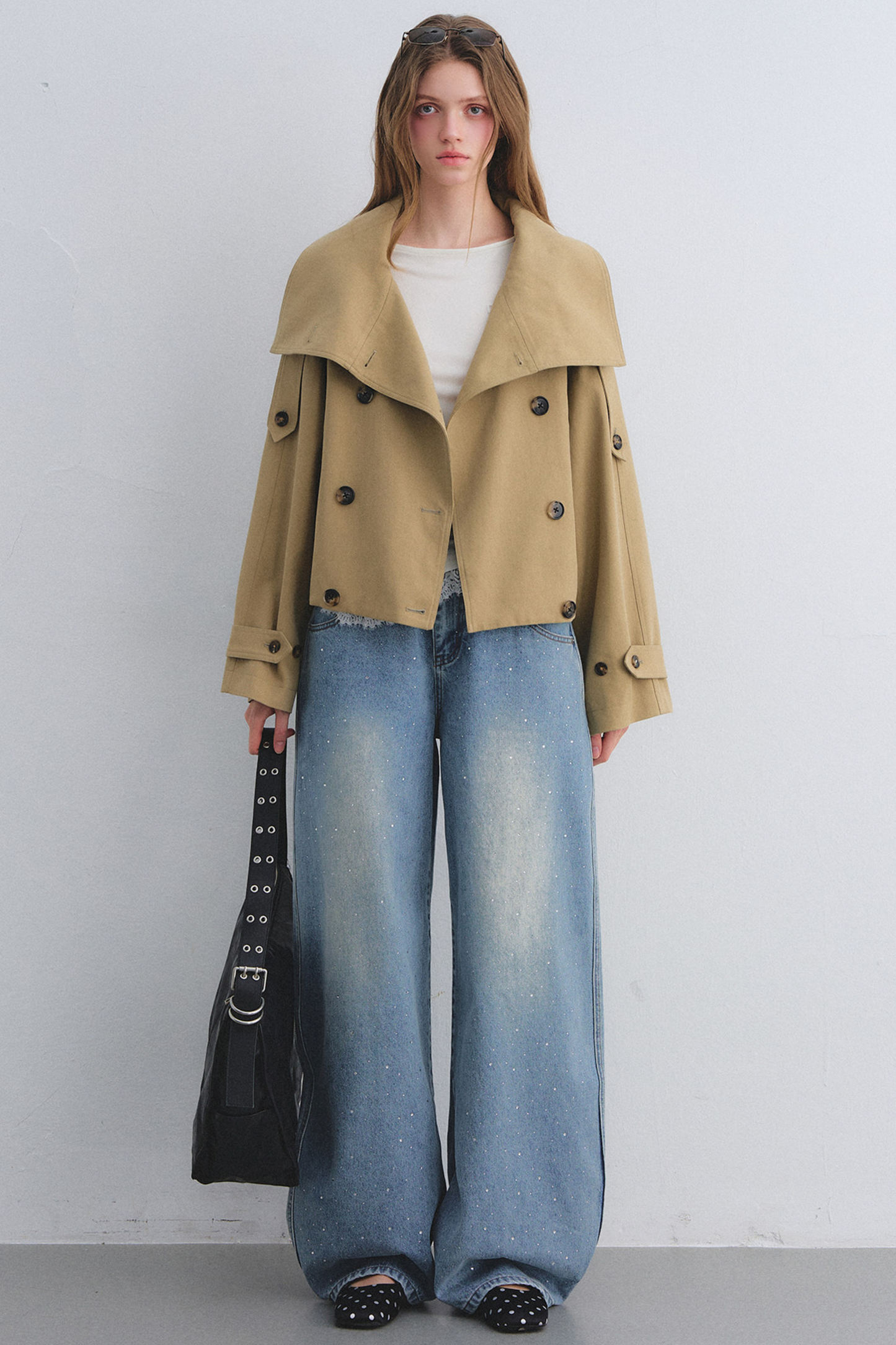 Rhinestone Washed Denim Pants