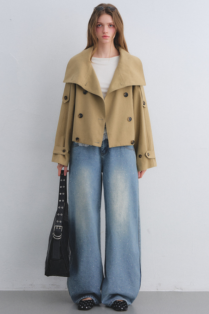 Rhinestone Washed Denim Pants