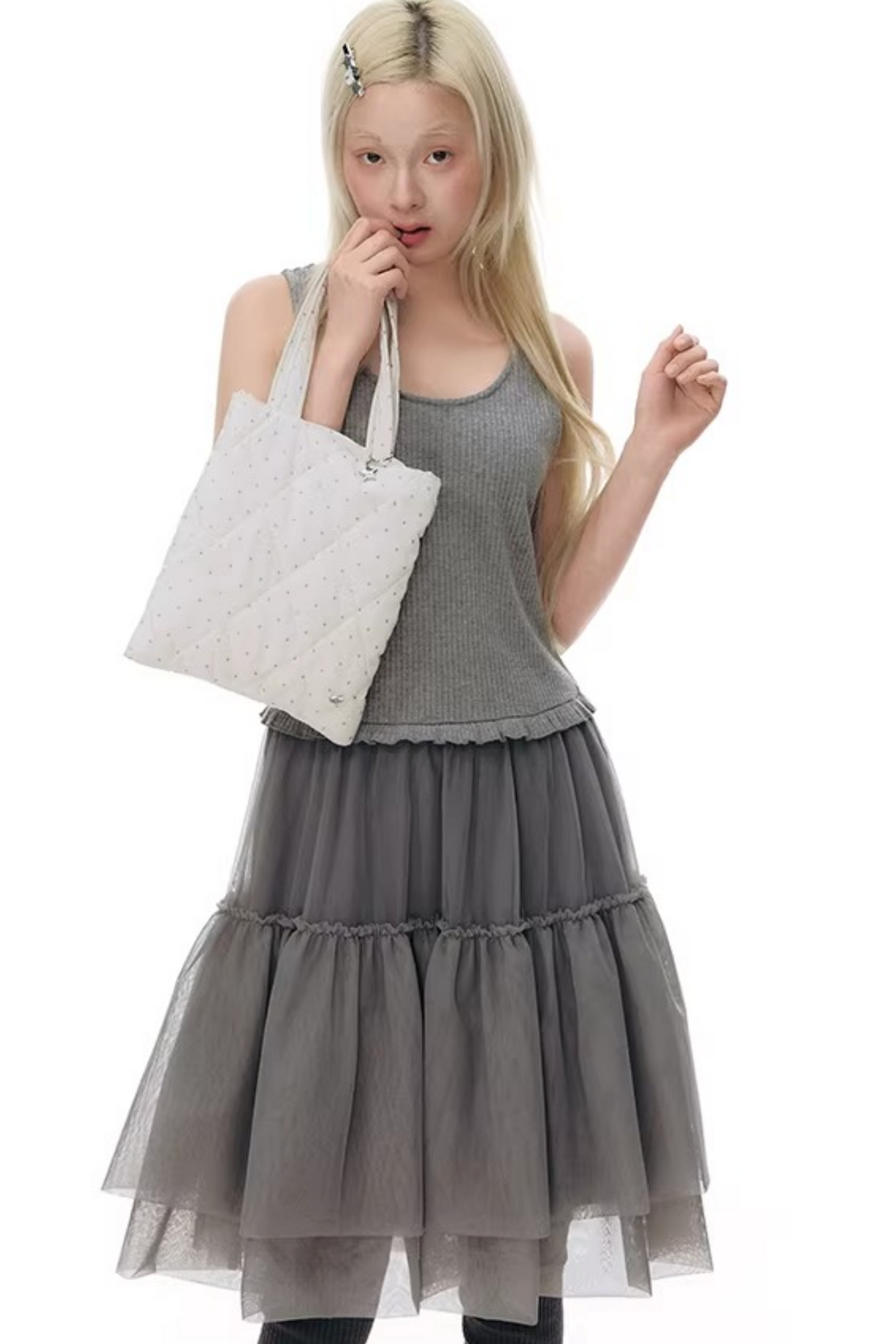 니트 패치워크 베스트 원피스