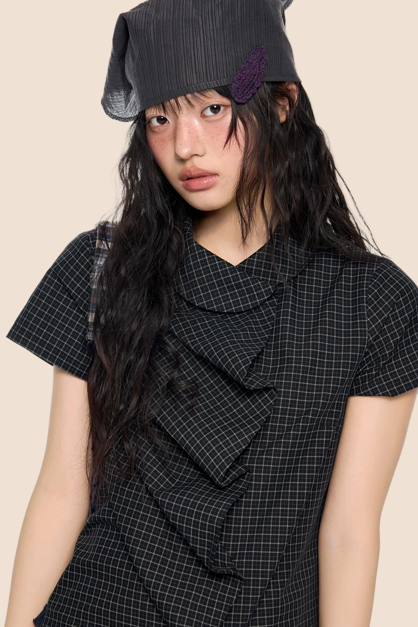 Doll Collar Plaid Blouse