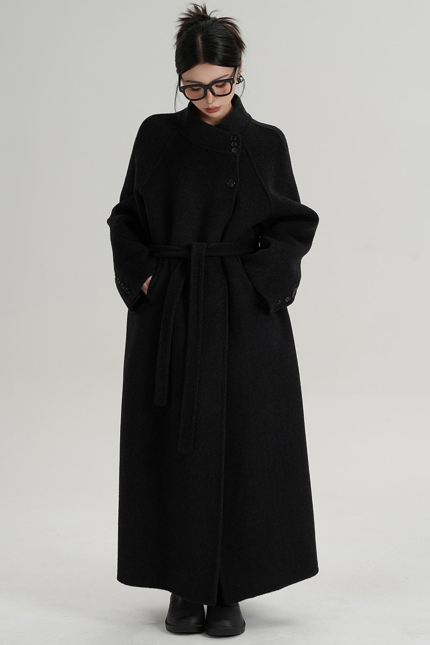 Diagonal Collar Woolen Long Coat