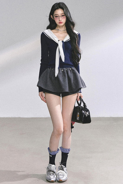 Slimming Navy Knitted Top