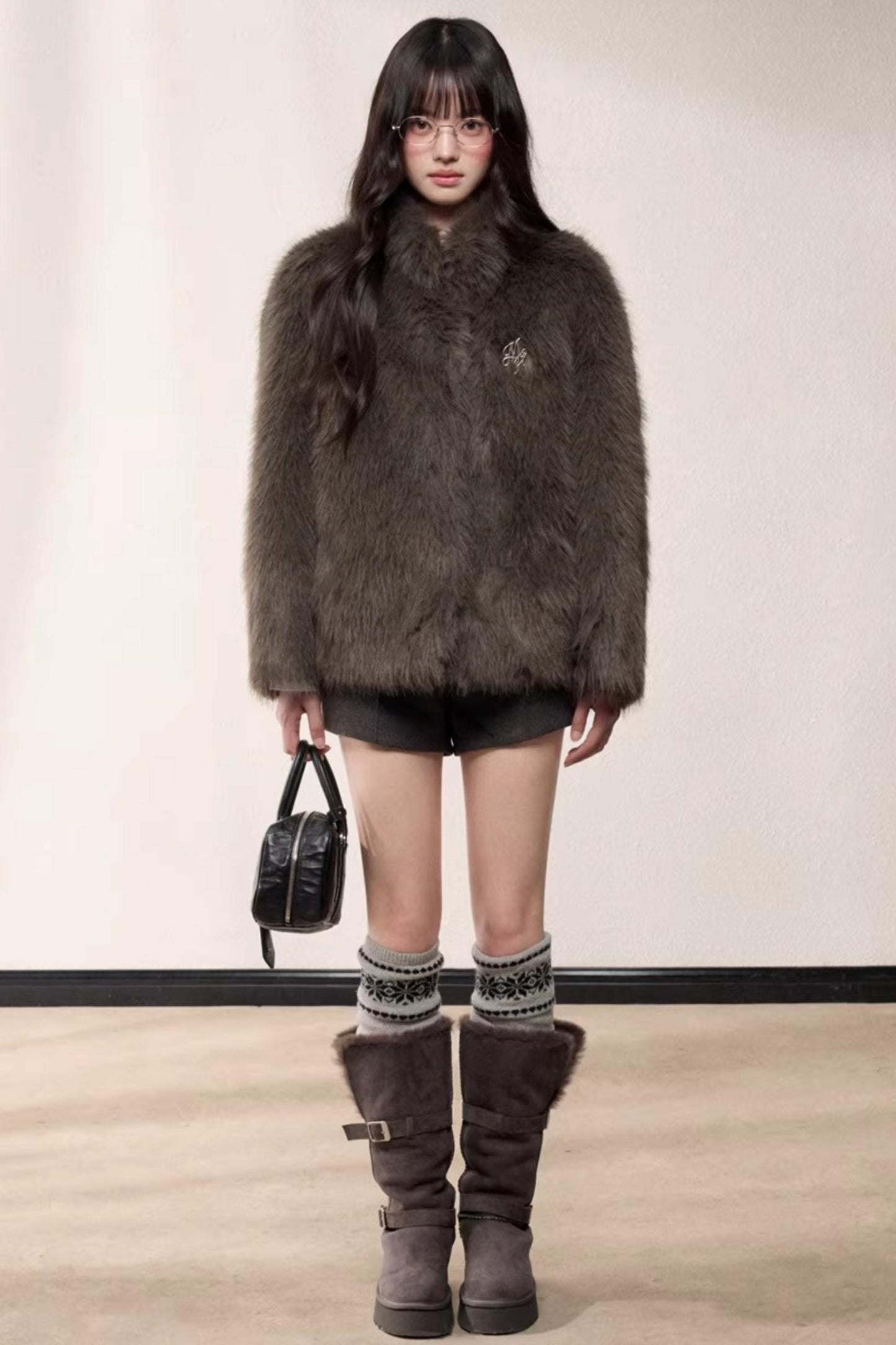 Eco-Friendly Fur Stand-Up Collar Coat