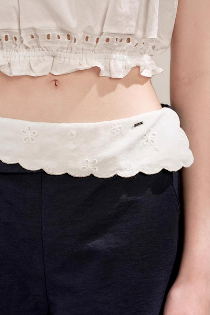 Colorblock Cotton Lace Wide Leg Pants