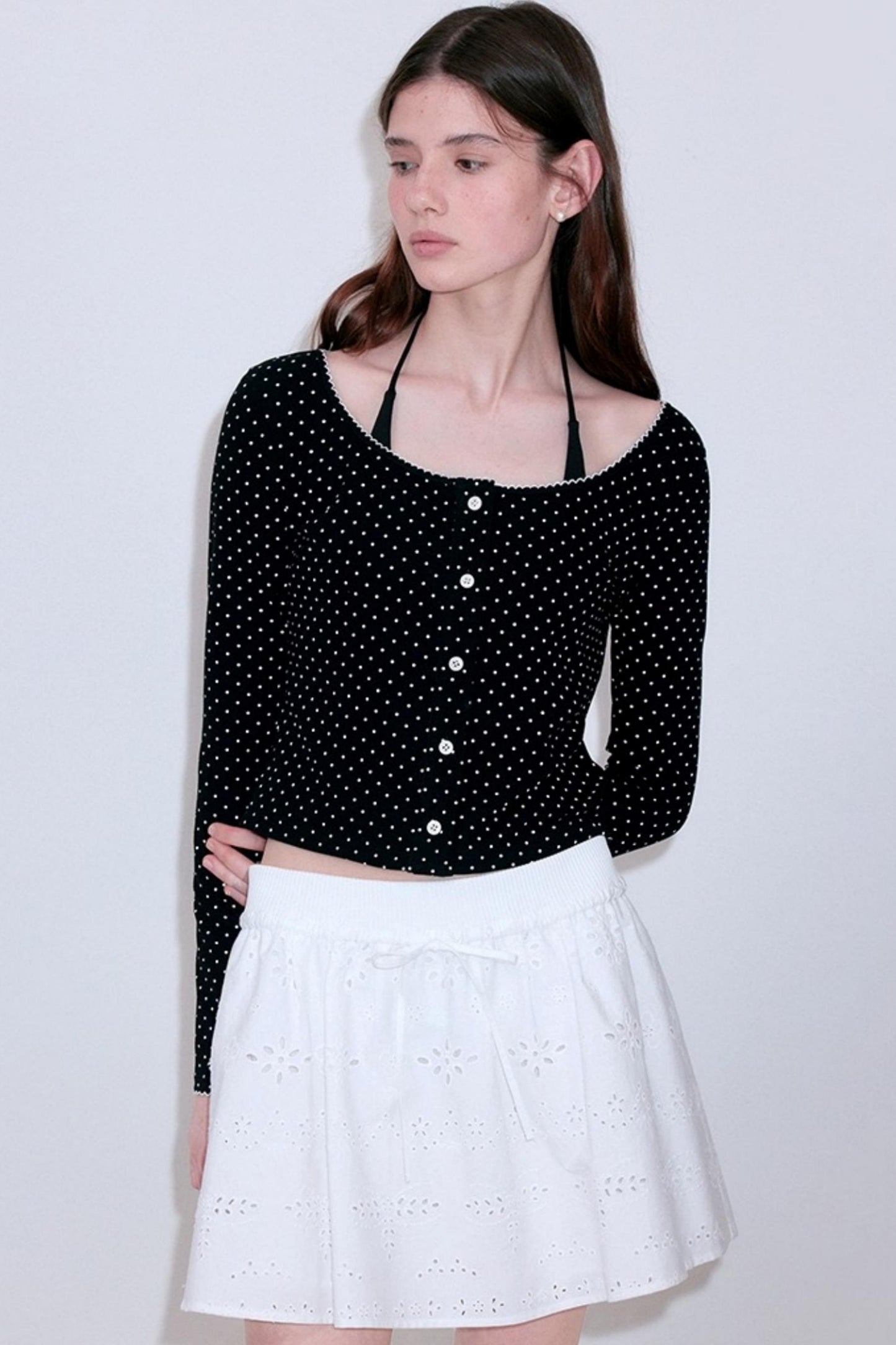 French Romantic Polka Dot Knitted Blouse