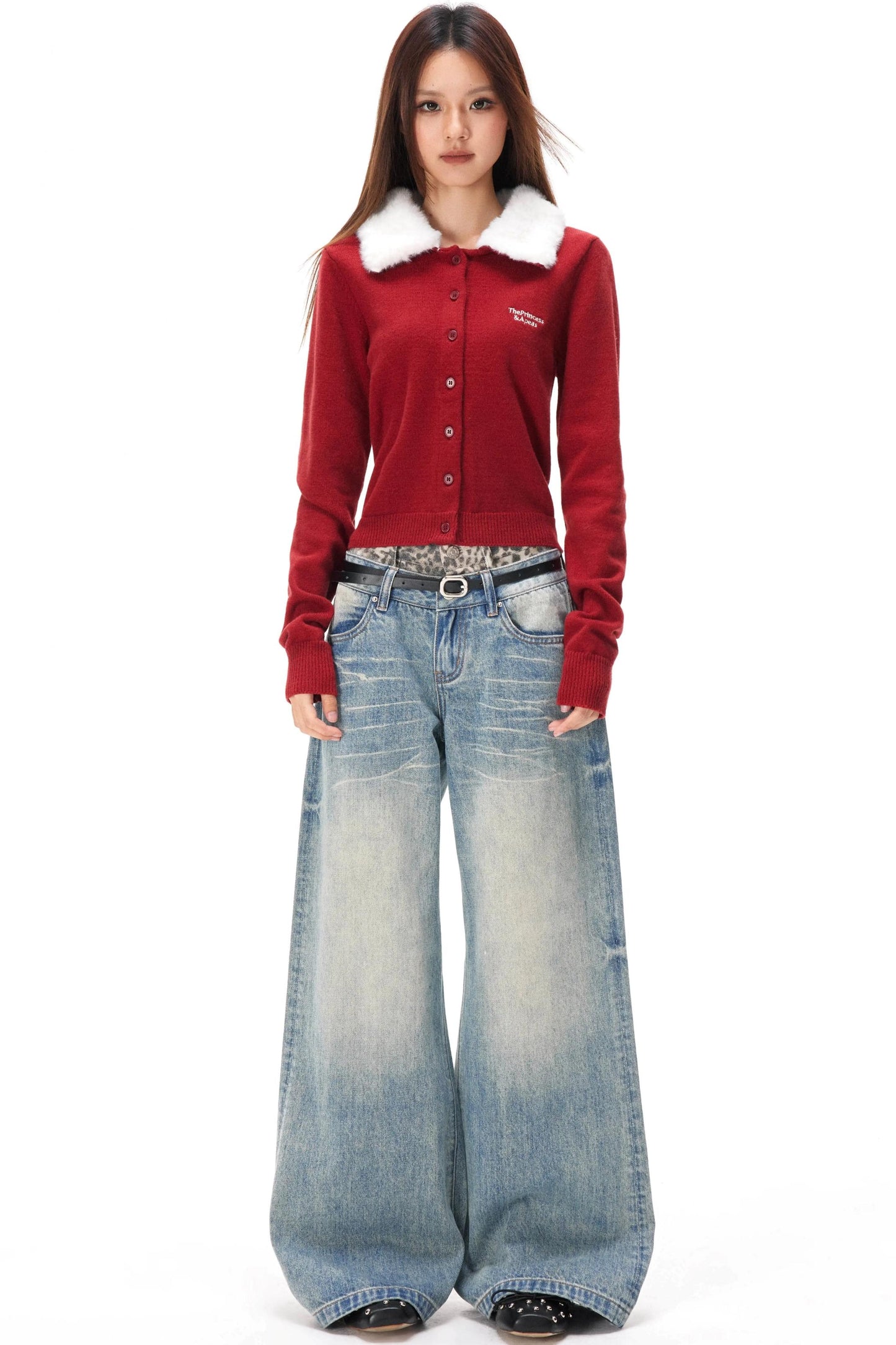 Retro Leopard Print Blaue Jeanshose