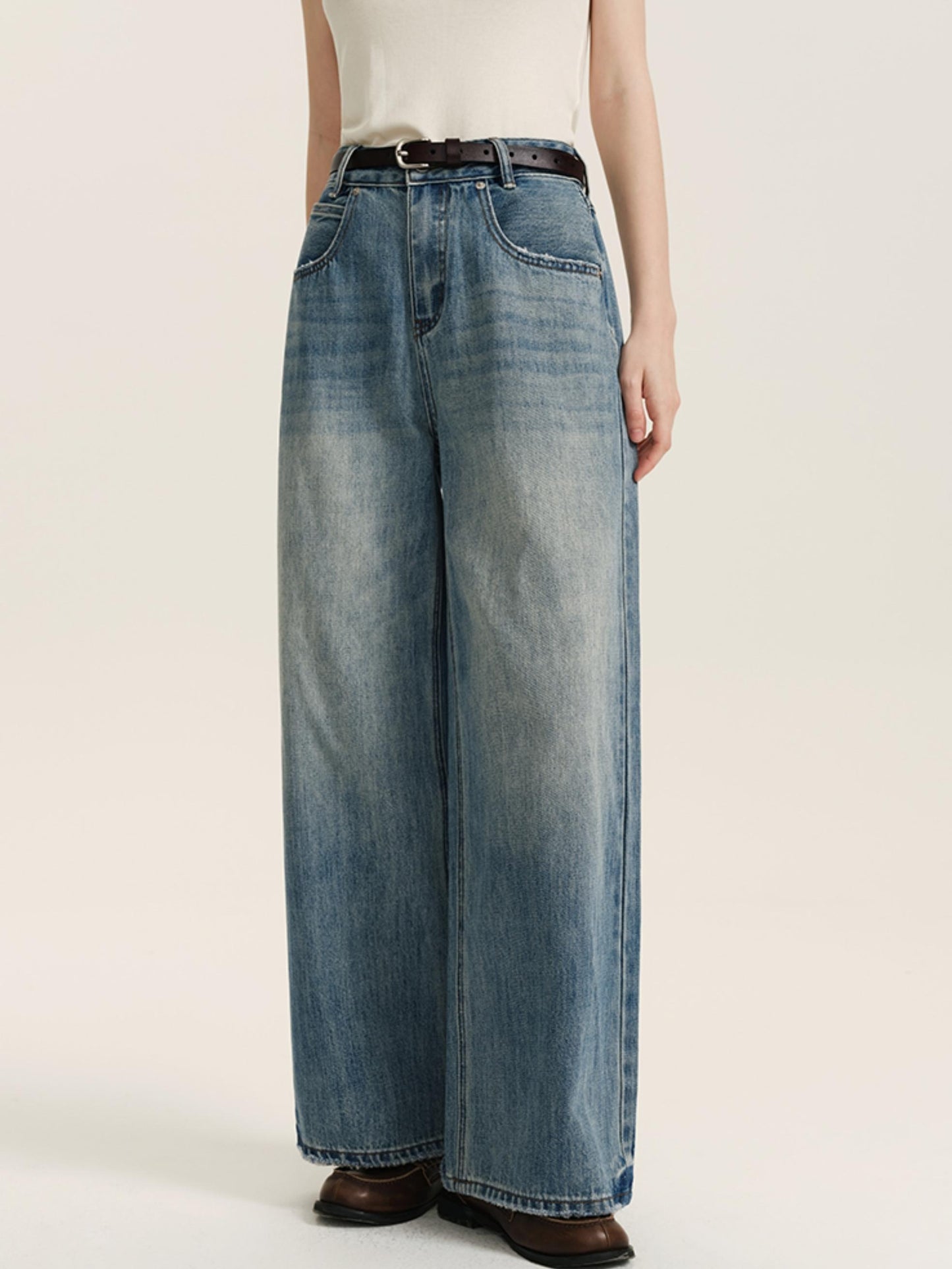 Light Blue Washed Wide-Leg Jeans