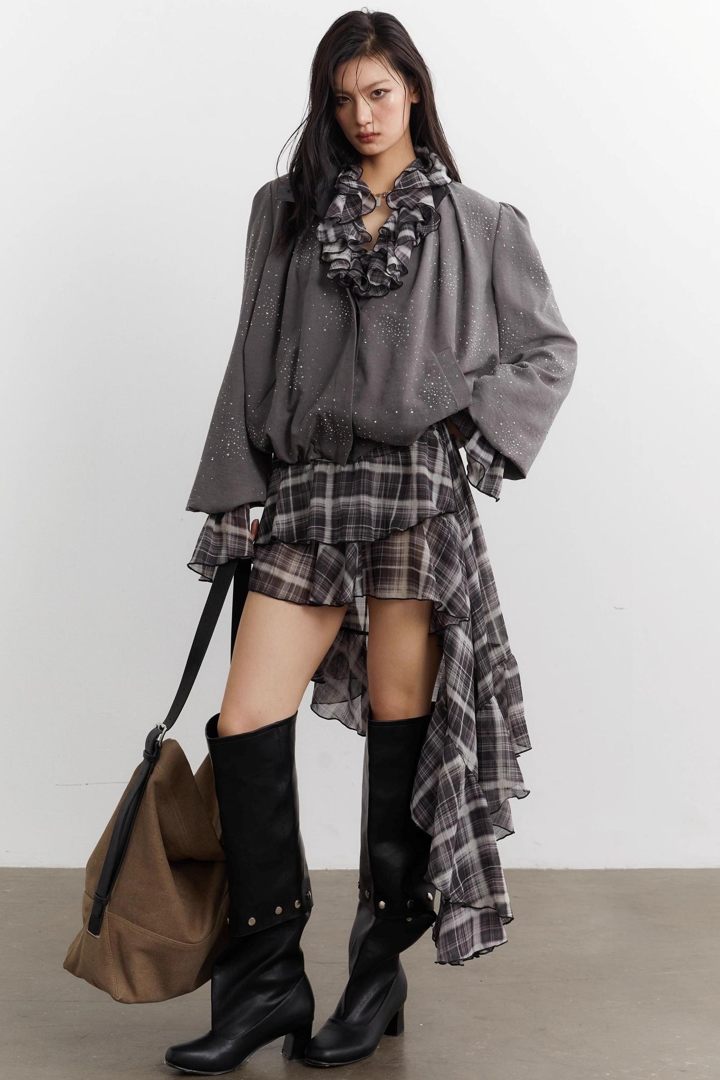 Vintage Bright Diamond Pleated Short Jacket