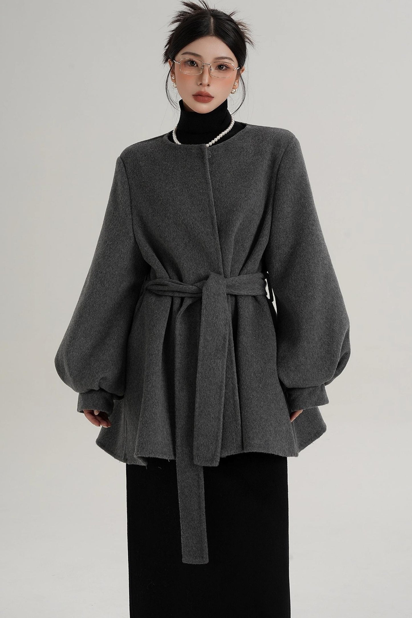 Lantern Sleeve Wool Coat