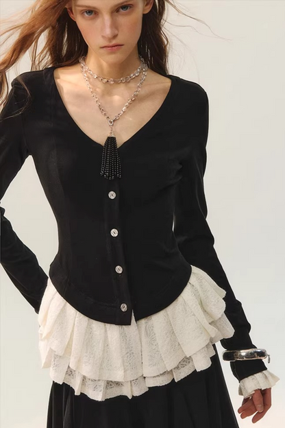 Black Wool Lace Top & Skirt Set-Up