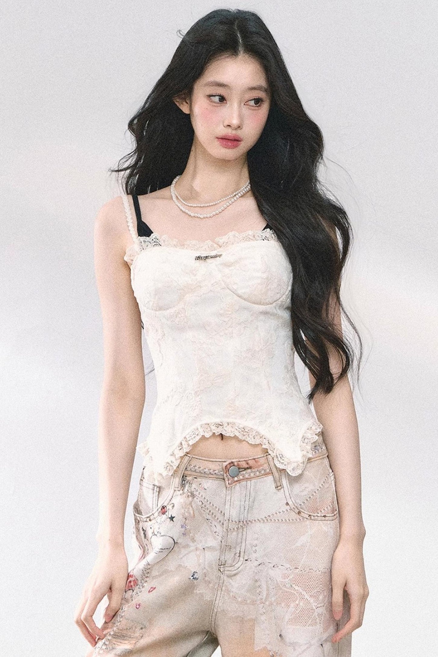 Lace Trim Slim Fit Crop T-Shirt