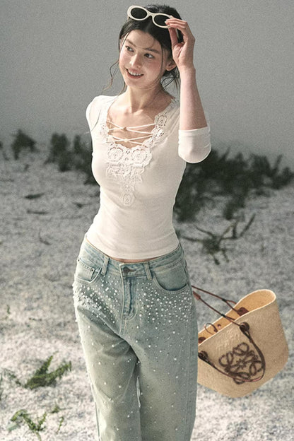 Lace V-Neck Summer Top