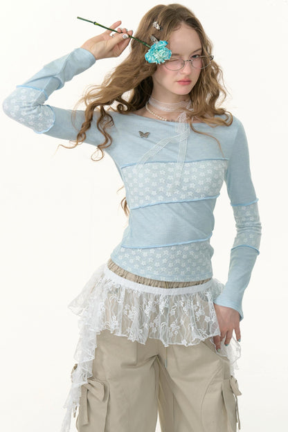 Twill Stitch Lace Knit Top