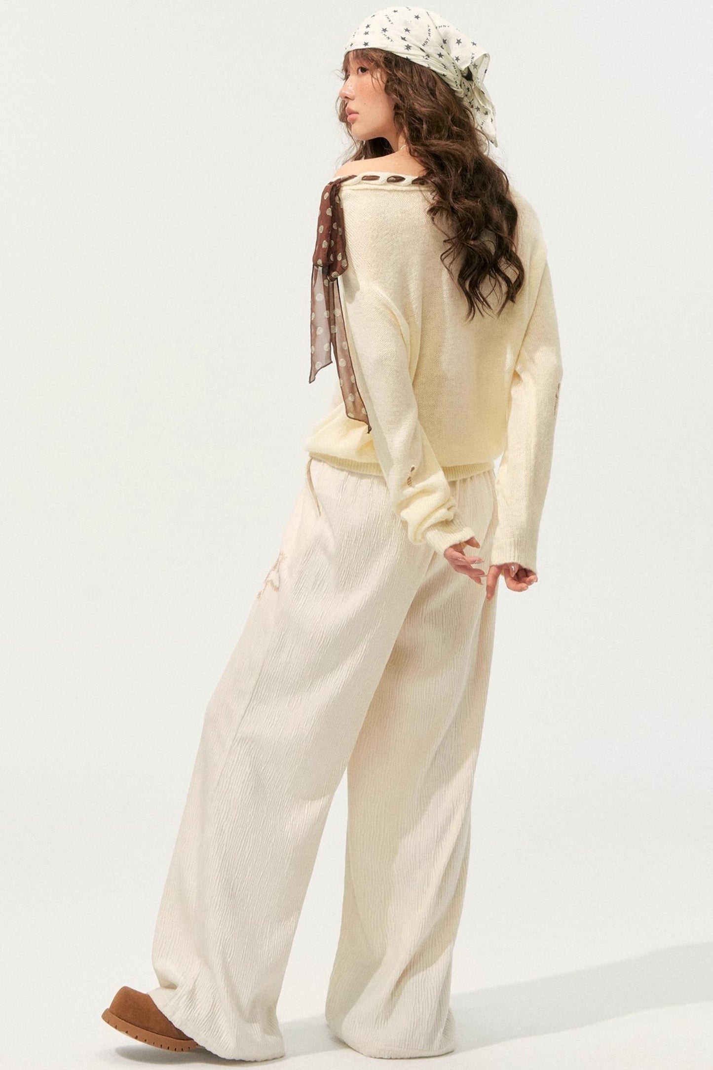 Floral Pleated Lace-Up Pants