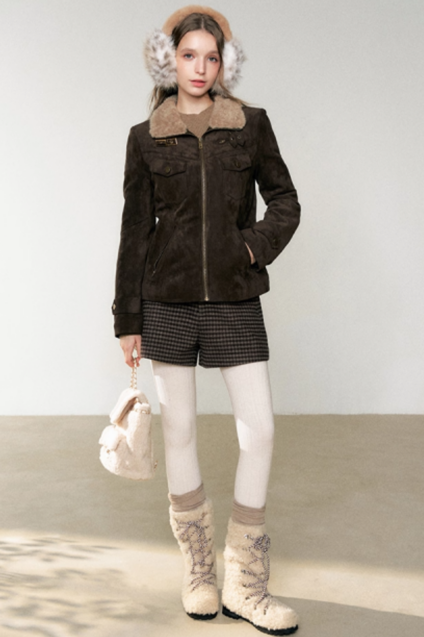 Coffee-Colored Fur Collar Coat