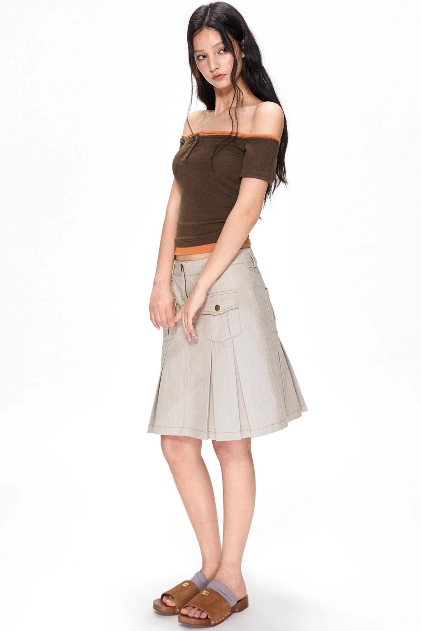 Vintage Pleated Midi Skirt