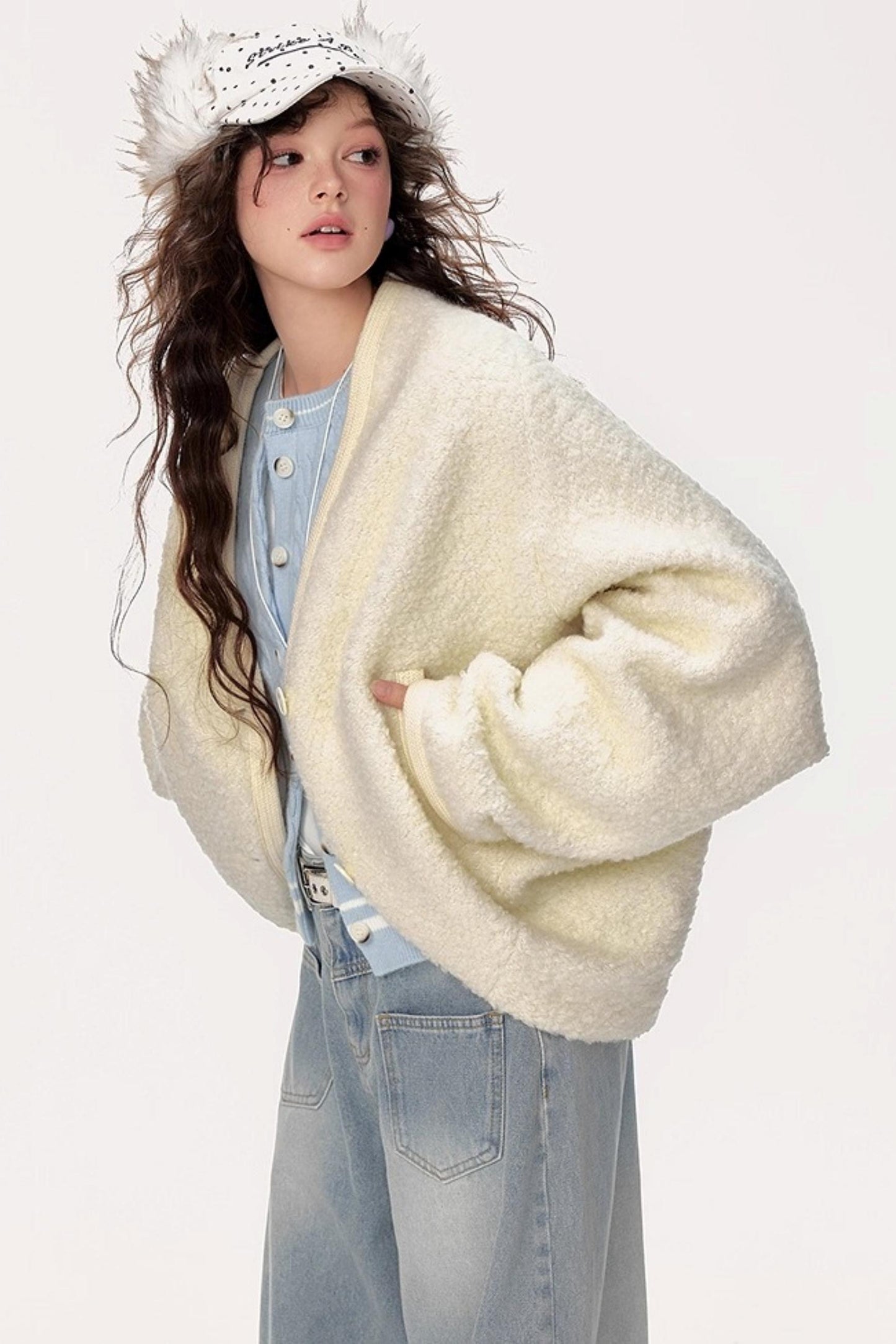 Vintage Lazy V-Neck Hoop Jacket