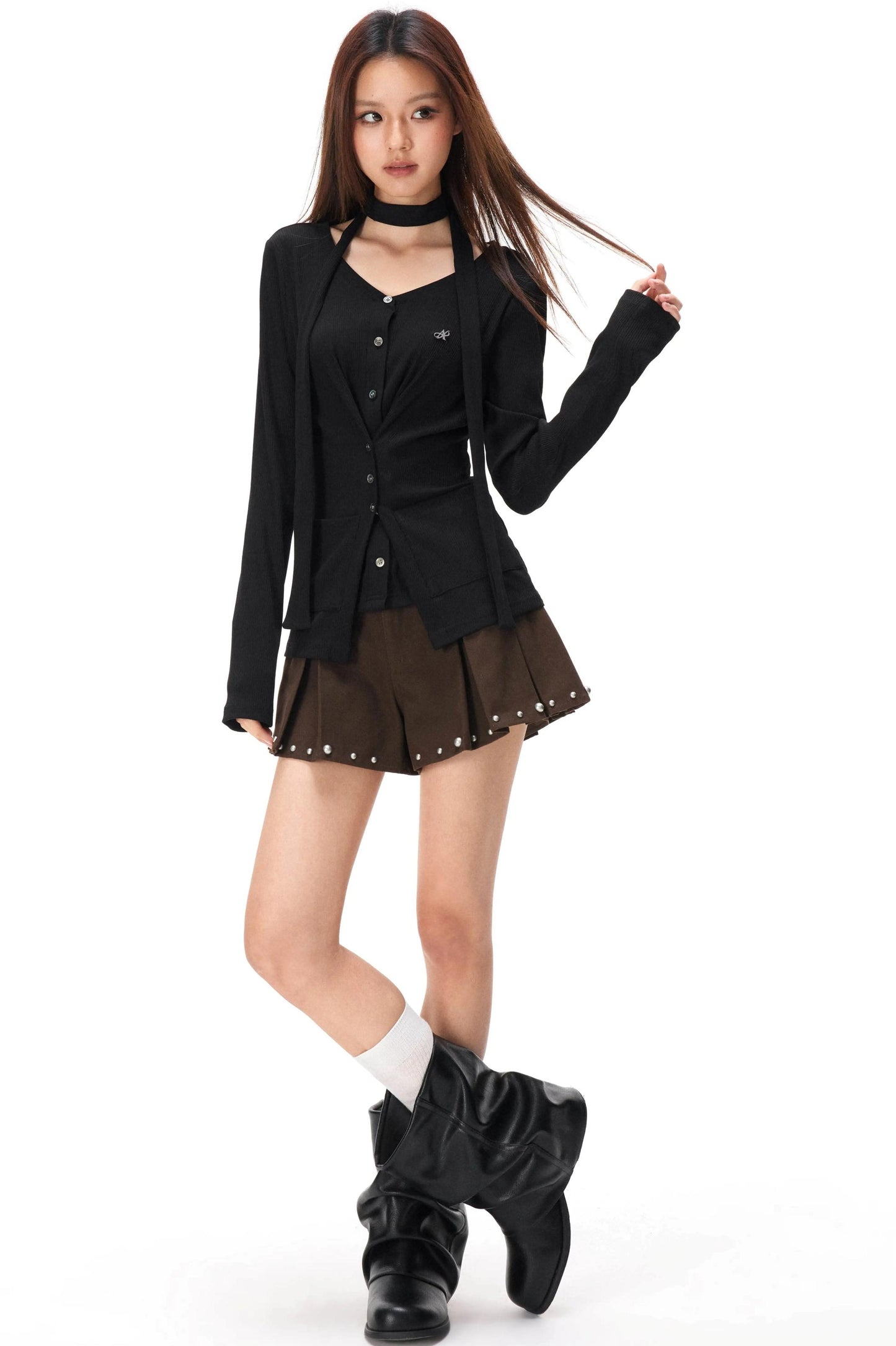 Fine Ribbed Knit Cardigan Top