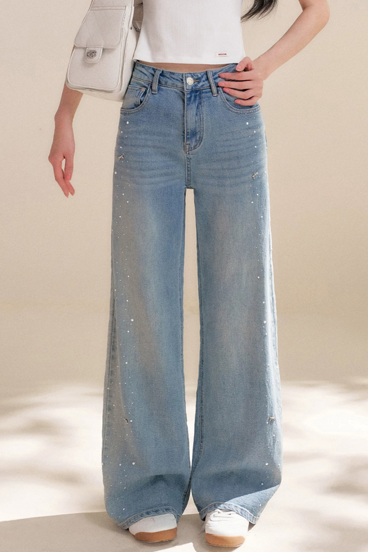 Pearl-Embellished Bow Jeans