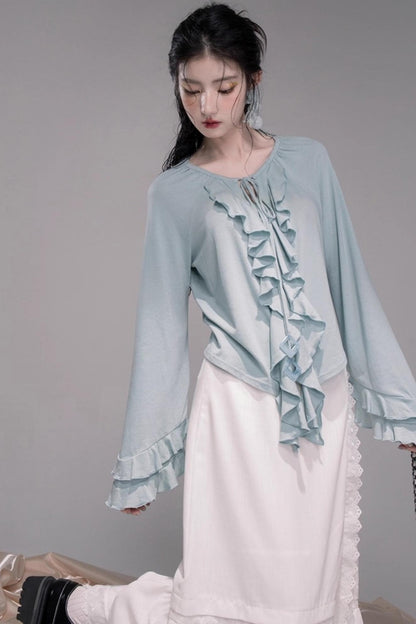 Lotus Leaf Neck Wool Knitted Shirt