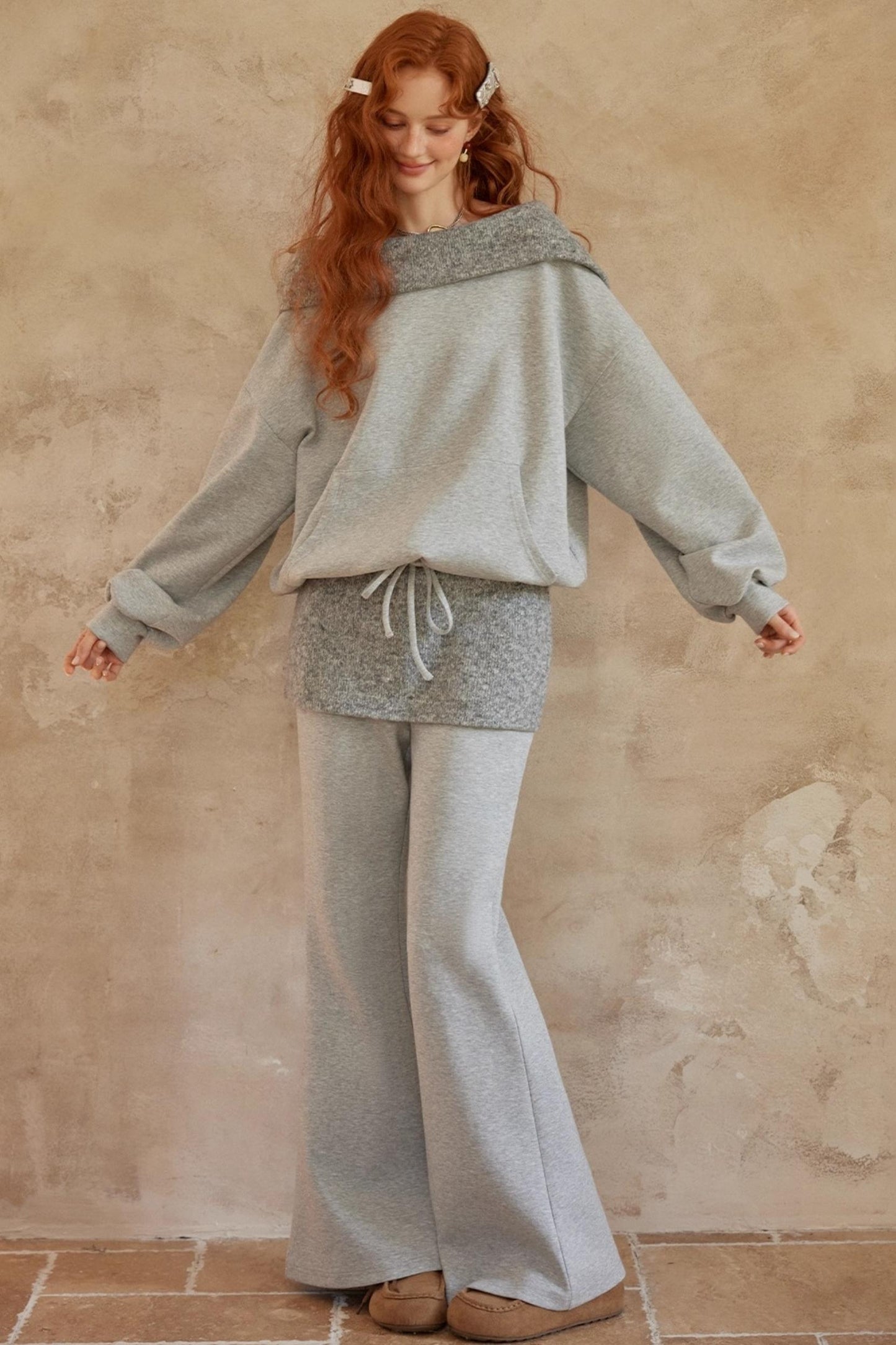 Gray Off-Shoulder Two-Piece Set-Up