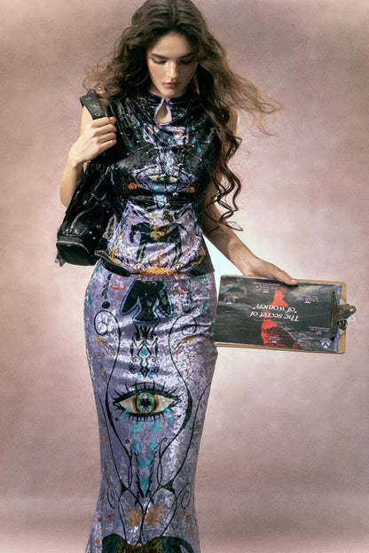 Tarot Velvet Fishtail Skirt Suit Set-Up
