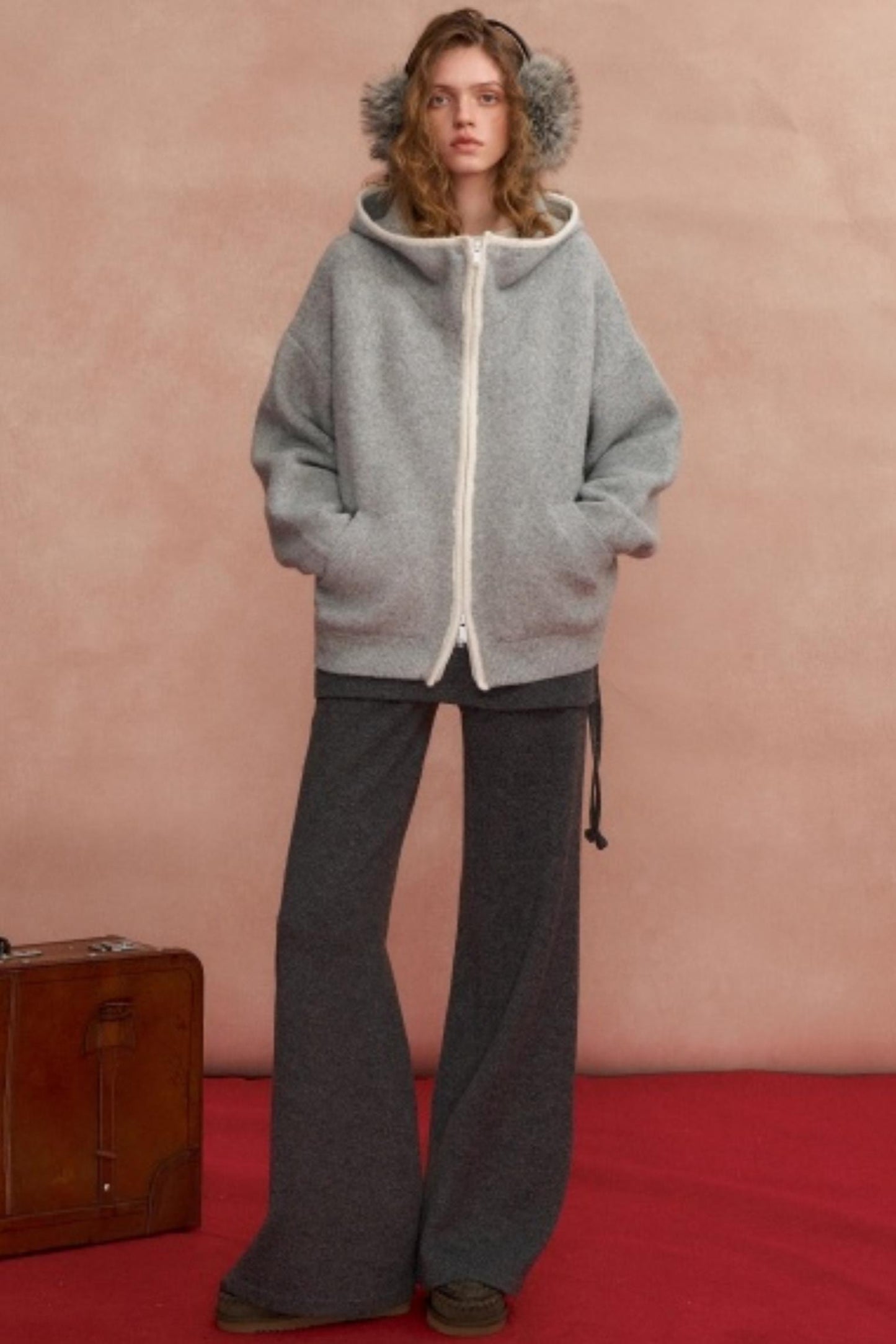 Hooded Cardigan With Contrasting Edges