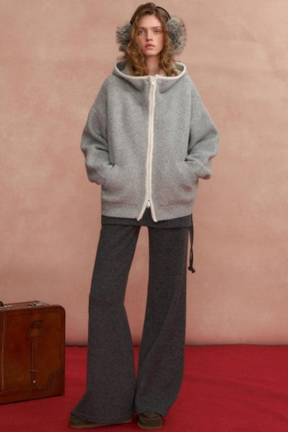 Hooded Cardigan With Contrasting Edges