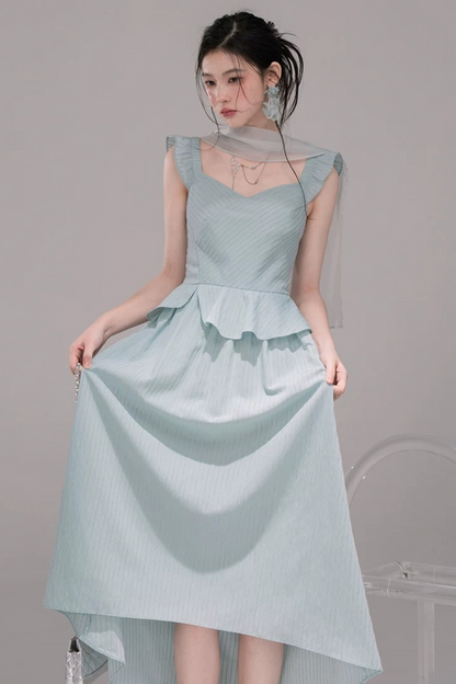 Conjunto de vestido de cinta transparente verde azulado claro